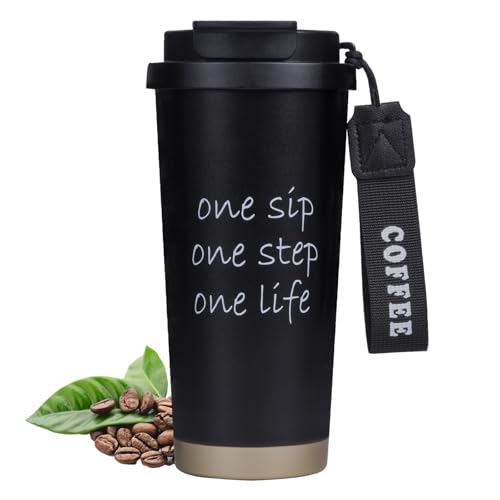 Insulated Coffee Mug with Ceramic Coating, 18 oz Ceramic Lined Travel Coffee Mug with Leakproof Lid, Double Wall Stainless Steel Hot ＆ Cold Drinking Cup for Office Camping Travel, White