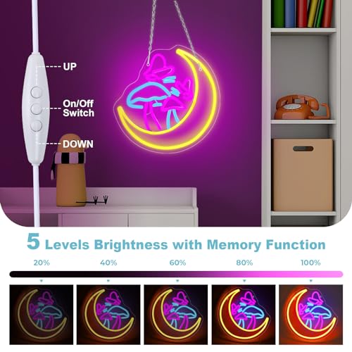Moon Mushroom Neon Sign Dimmable,Cute Neon Lights for Wall Decor USB Powered,Mushroom LED Light Signs for Bedroom Game Room Living Room Bar Party Birthday Gift (11.8”x12”)