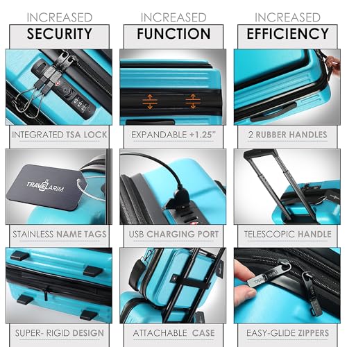22 Inch Carry On Luggage 22x14x9 Airline Approved, Carry On Suitcase with Wheels, Hard-shell Carry-on Luggage, Durable Luggage Carry-On, Black Small Suitcase with Cosmetic Case