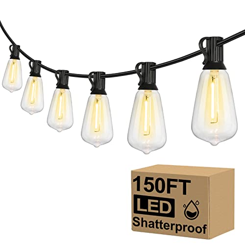 Brightever LED Outdoor String Lights 100FT Patio Lights with 52 Shatterproof ST38 Vintage Edison Bulbs, Outside Hanging Light Waterproof for Porch, Deck, Garden, Backyard, Balcony, Dimmable 2700K