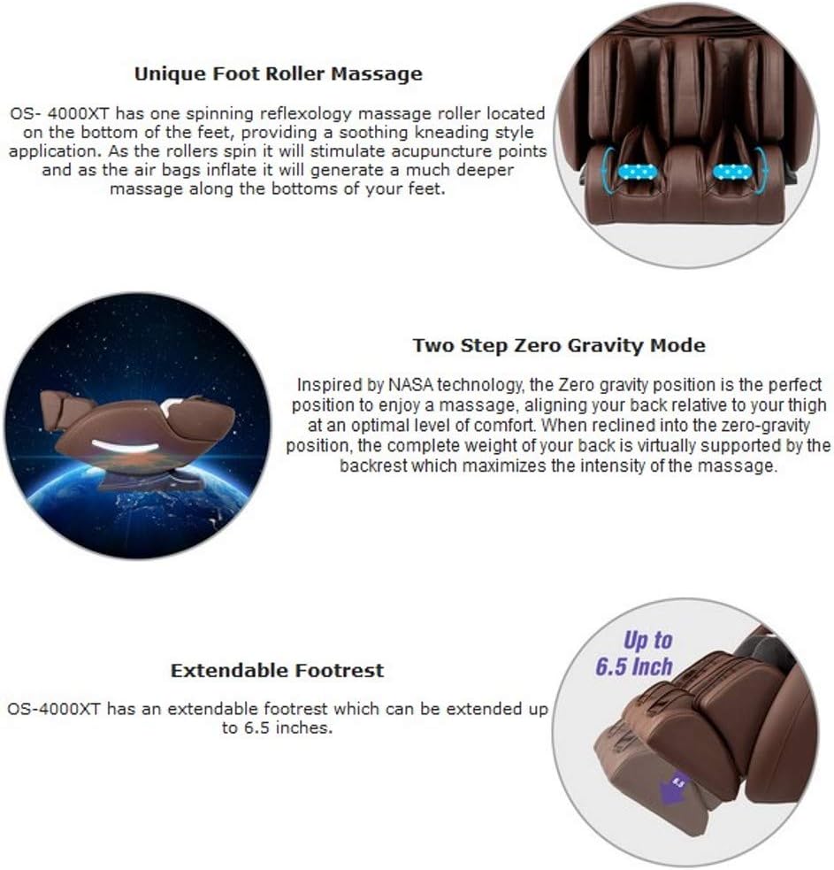 Osaki OS-4000XT Full Body L-Track Massage Chair w 2 Step Zero Gravity - Brown