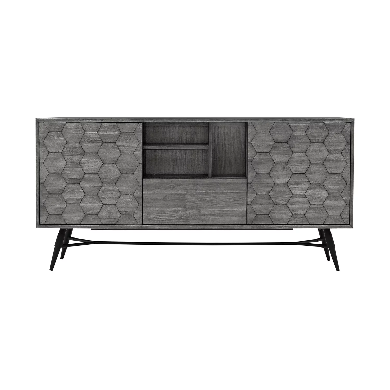 Armen Living Makena Modern Acacia Wood Sideboard Buffet in Gray/Black