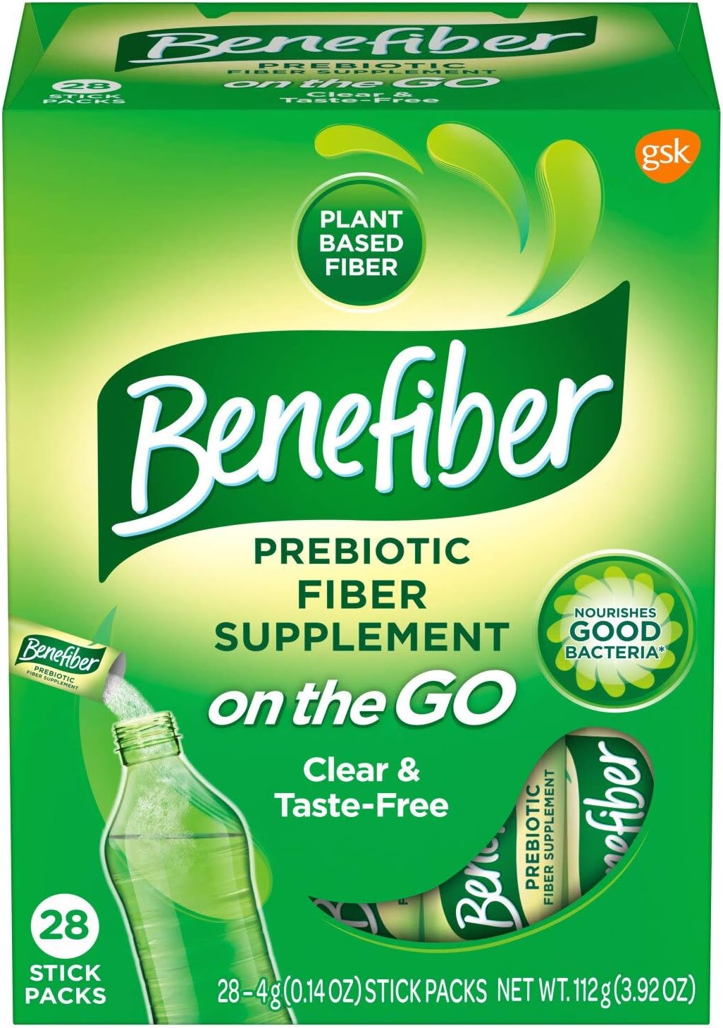 Benefiber Fiber Supplement On the Go Stick Packs for Convenient Use 28 Stick Packs Per Box (1 Box Only)