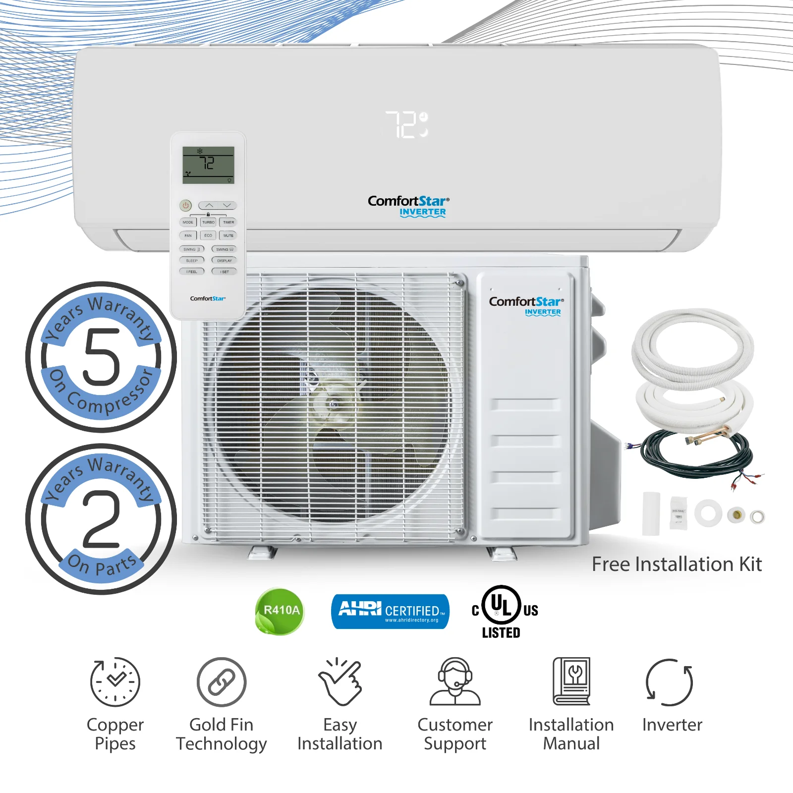 24,000 BTU 17 SEER2 Ductless Mini-Split Inverter+ Air Conditioner Heat Pump System Full Set 220V.