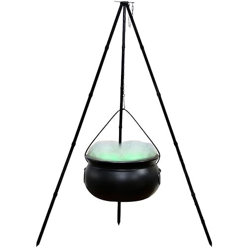 PHILISENMALL Halloween Witch Cauldron with Stand Large Witches Cauldron with Tripod and Light Outdoor Witches Cauldron on Tripod Decorations for Home Porch Garden Yard Decor