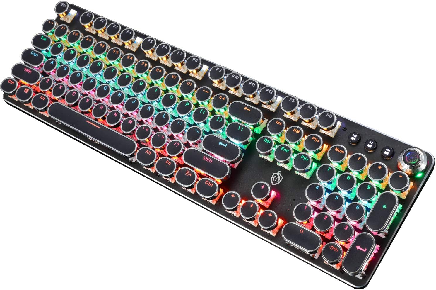 Mechanical Keyboard LED Backlit Retro USB Keyboard -Blue Switch - Retro Style and Round Keycaps -104 Keys Vintage Steampunk Gaming Multimedia Macro Program Keyboard (White)