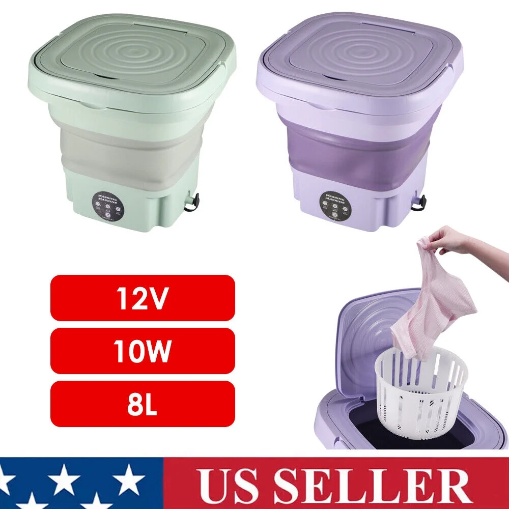 Mini Laundry Washer with Foldable Design - 8L Capacity, Sterilization, and Drying