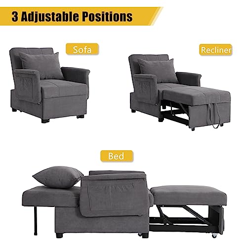 Convertible Chair Sleeper Bed, Folding Ottoman Sleeper Guest Bed 3 in 1 Multi-Function Adjustable PU Leather Futon Chair with Lumbar Pillow (Black)