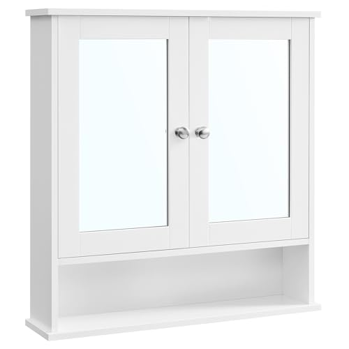 VASAGLE Bathroom Cabinet with Mirror, Wall Cabinet with 2 Mirrored Doors, Adjustable Shelf, Open Compartment, Wall-Mounted, 5.1 x 22.2 x 23 Inches, Dove Gray ULHC002G02