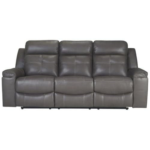 Signature Design by Ashley Jesolo Modern Faux Leather Manual Pull Tab Double Reclining Sofa, Dark Brown