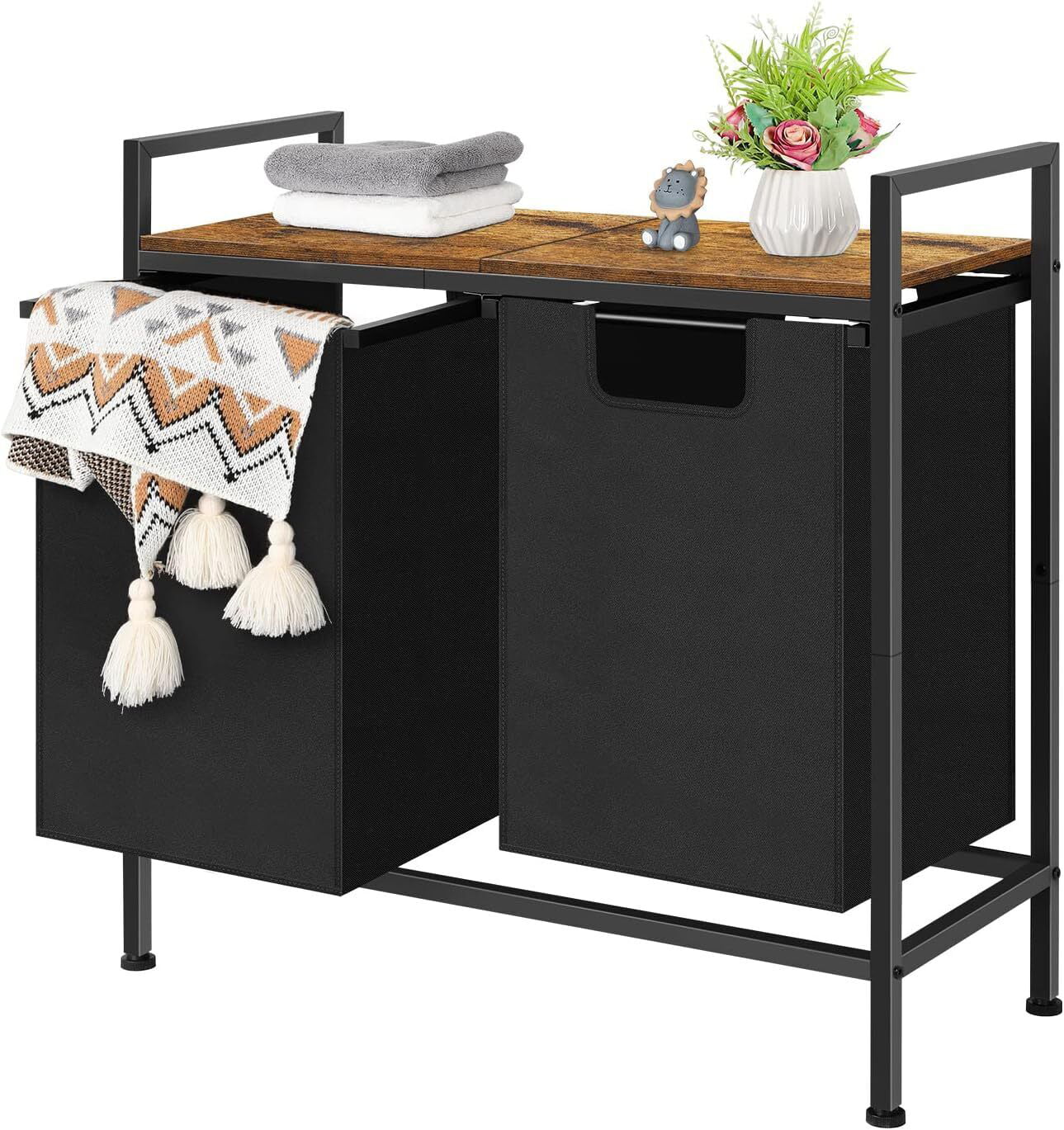 Laundry Hamper 2 Laundry Basket with Top Shelf , Double Laundry Sorter Organizer