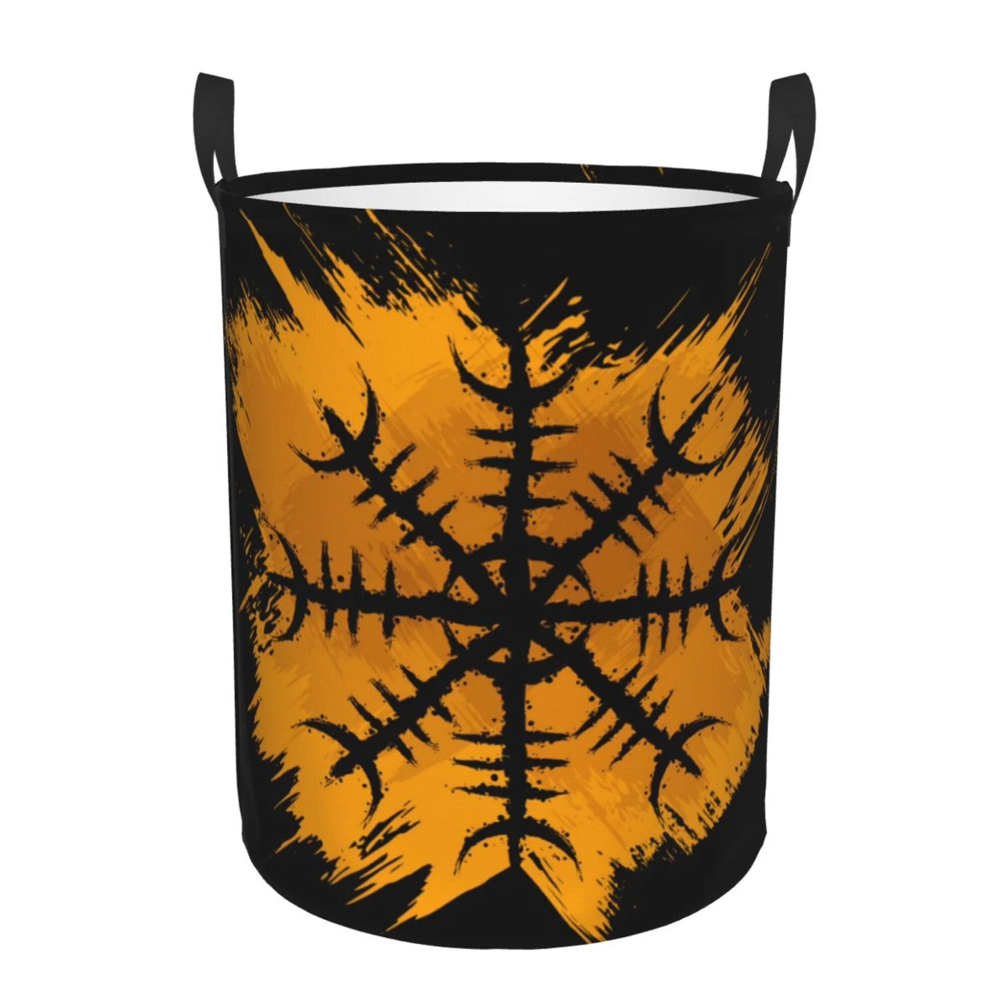 TEQUAN Waterproof Laundry Hampers, Norse Scandinavian Symbol Orange Pattern Clothes Storage Basket with Handle (S)
