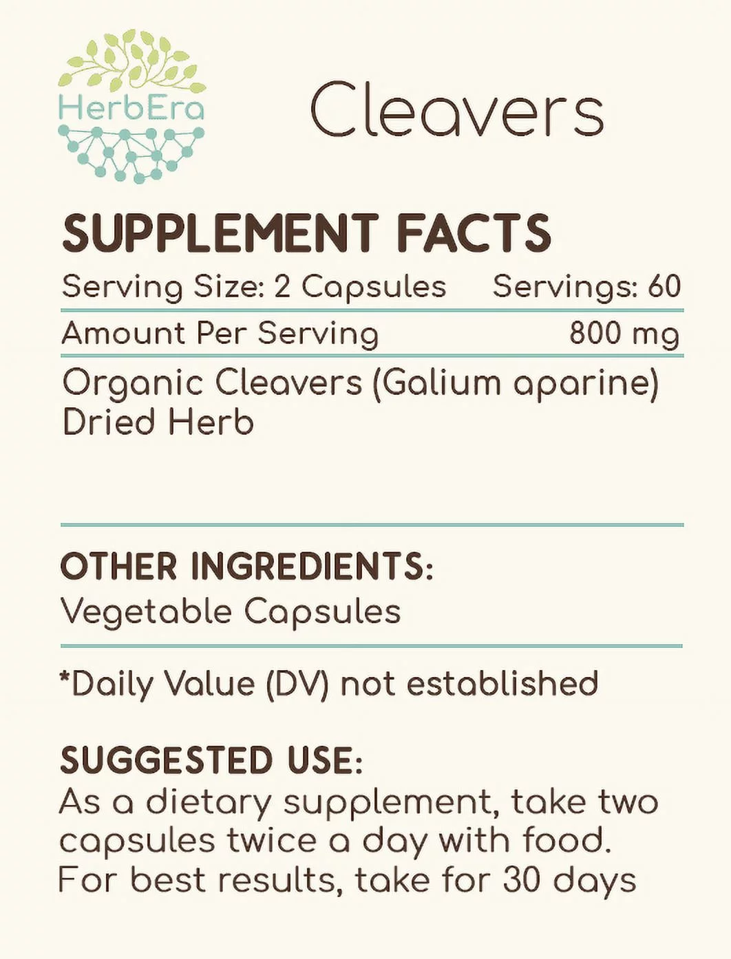 Cleavers 120 Capsules, 400 mg, Organic Cleavers (Galium aparine) Dried herb