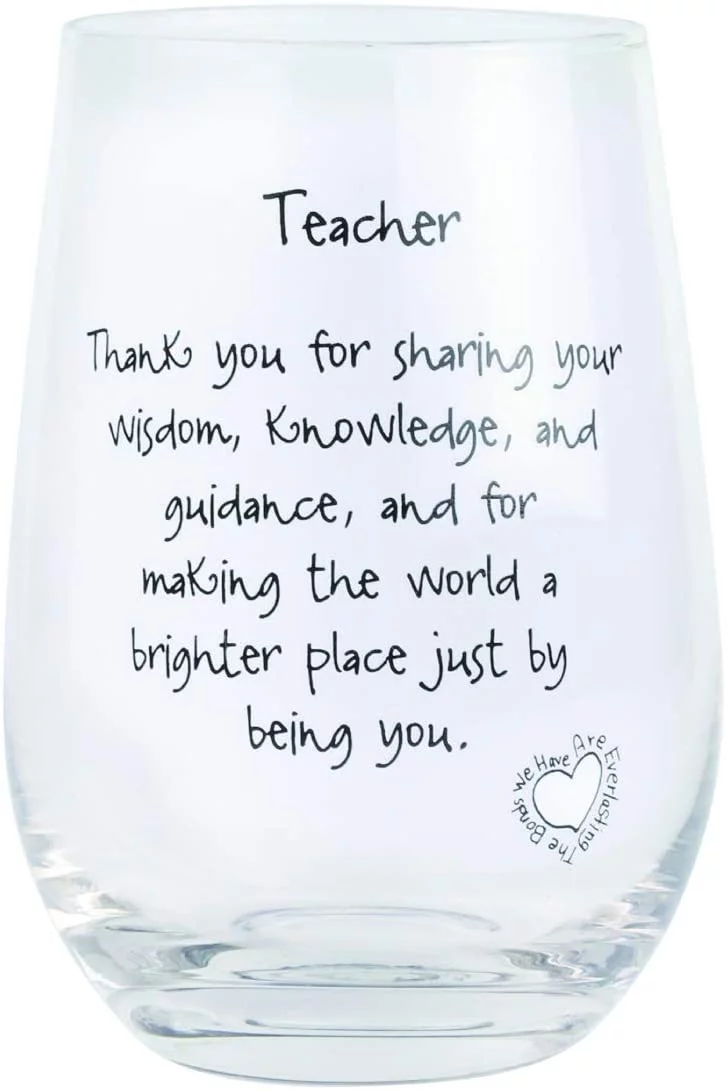 Caring Wisdom Guidance Teacher Black White 16 ounce Glass Stemless Wine Glass