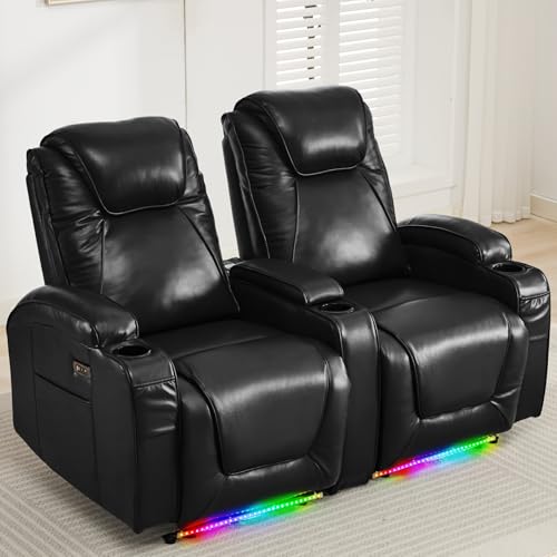RV Reclining Loveseat Recliner Wall Hugger Recliners RV Theater Seating Seats Theater Chair Theater Recliner Sofa Love Seat with LED Light/USB/Type C/Cup Holders,Power Recliner Chair (Blue, 62)