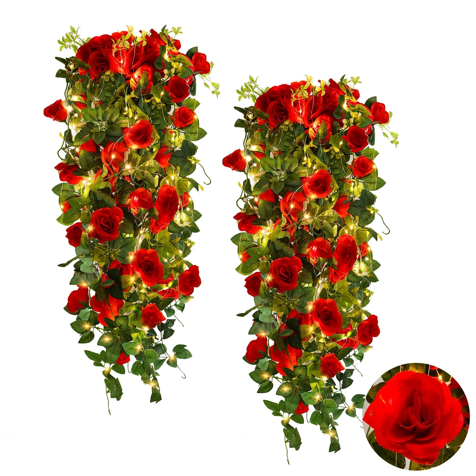 RECUTMS 2PC Artificial Hanging Rose Flower 3.3Ft Garland for Garden Wedding Decoration (Purple), Roses