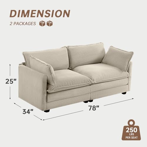 ROWHY Oversized Modular Sectional Sofa with Movable Ottoman, 112 Inch 4 Seat Modern Corduroy Sofa Set, Convertible L Shaped Couch for Living Room and Office, Beige