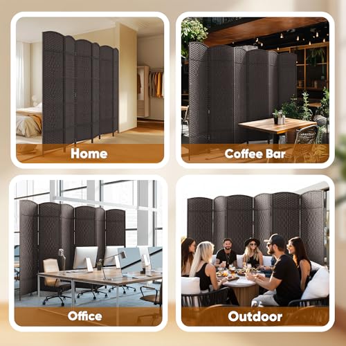 JOSTYLE Folding Privacy Room Divider, 4 Panel Screen Divider 6 ft. Tall Freestanding Extra Wide Rattan Room Partition Wall Separation Dividers, Grey