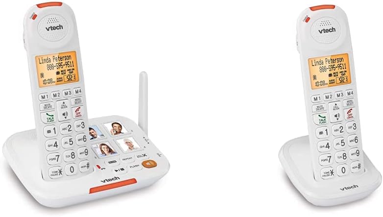 VTech SN5127 Amplified Cordless Senior Phone with Answering Machine, Call Blocking, 90dB Extra-loud Visual Ringer, One-touch Audio Assist on Handset up to 50dB, Big Buttons and Large Display, White