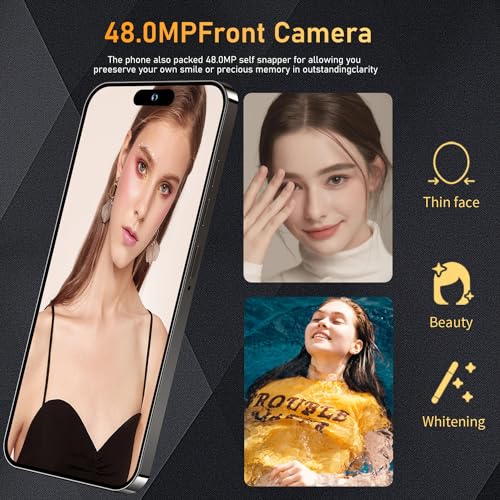 15 ProMax Smartphone, 6+256GB Unlocked Phone, Android 13.0, 48+108MP Zoom Camera, Mobile Phone with Build-in Pen,Long Battery Life 6800mAh, Dual SIM, 6.7“ HD Screen,5G/4G Phone (White)