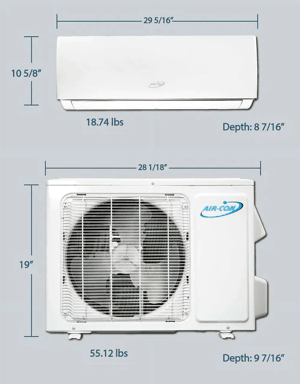 Air-Con Serene Series 9000 BTU 16 SEER Mini Split Air Conditioner 15ft Lineset & Wiring