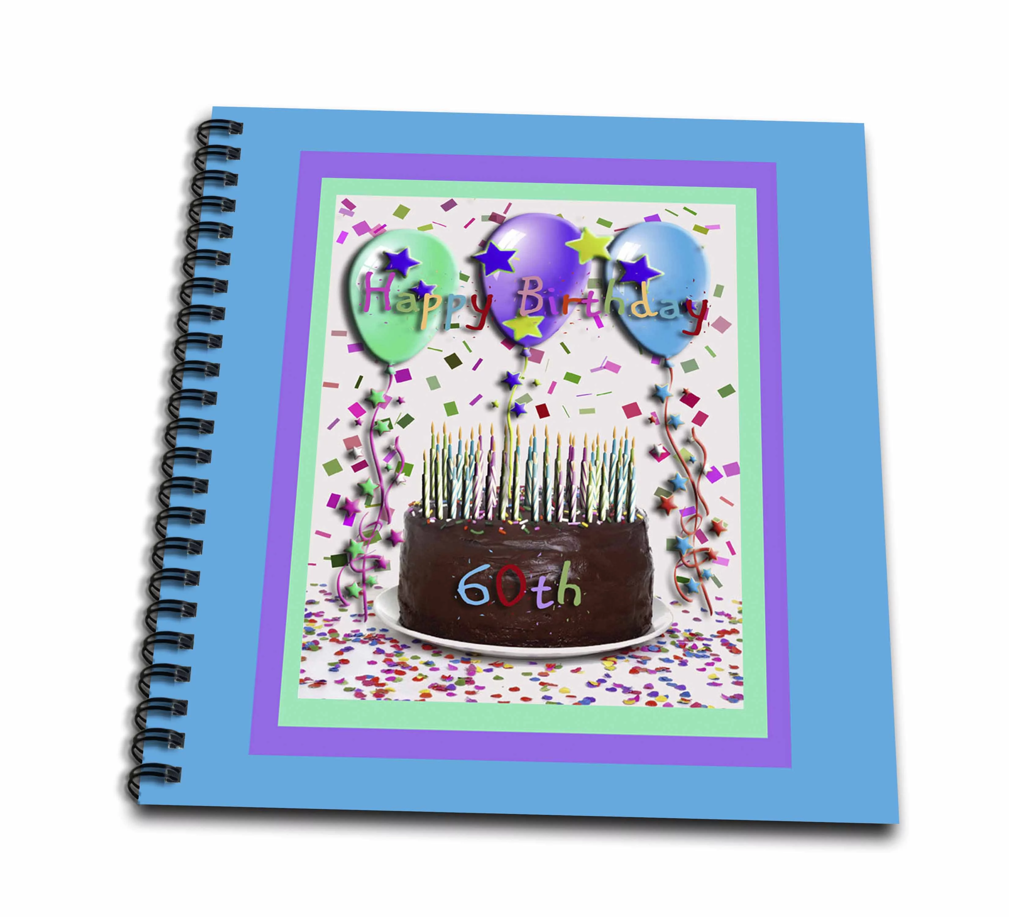3dRose Happy Birthday 60th Chocolate Cake - Drawing Book, 8 by 8-inch