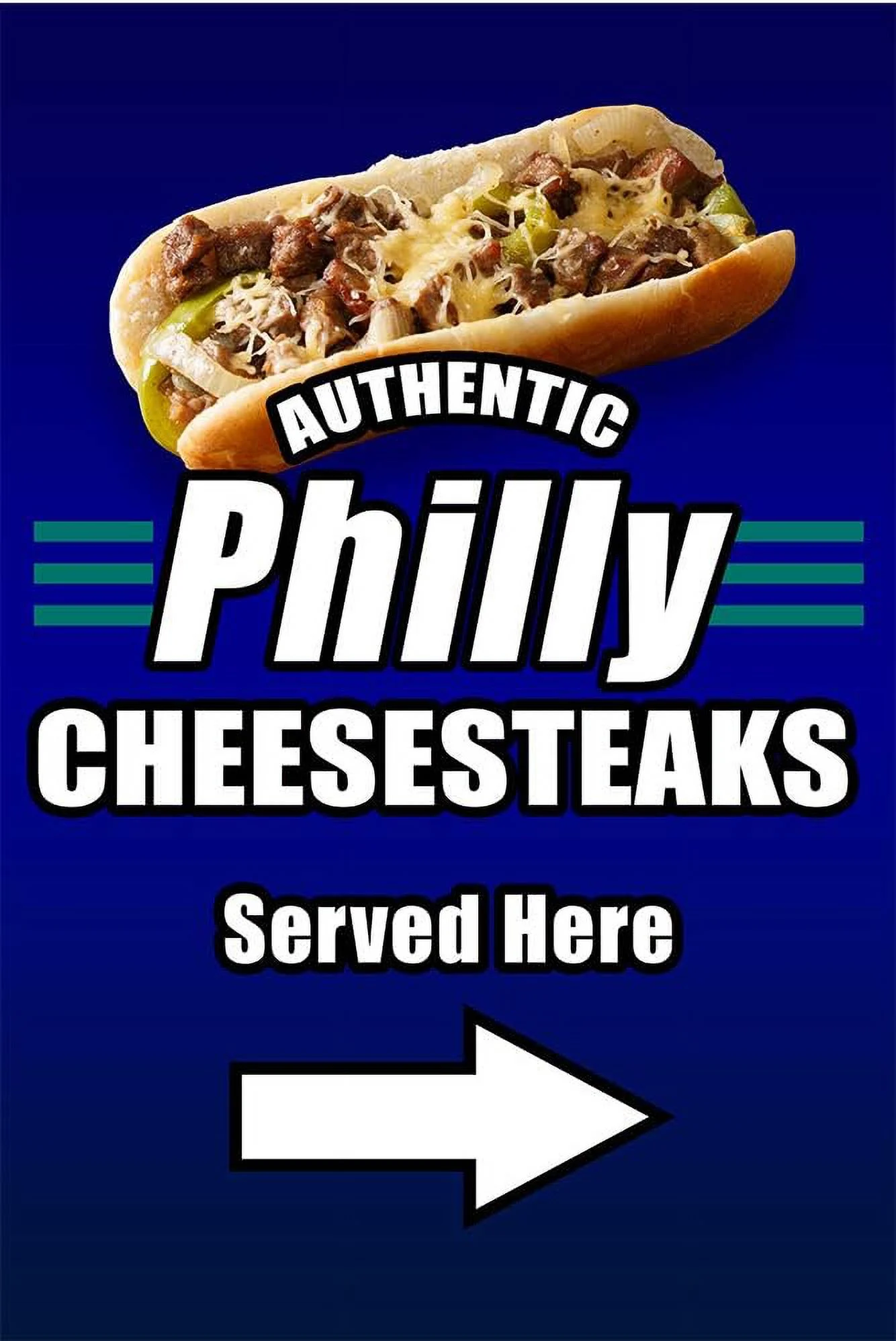 Philly Cheesesteaks Served Here (Arrow) Economy A-Frame Sign 2 Feet Wide By 3 Feet Tall (Made In The USA)