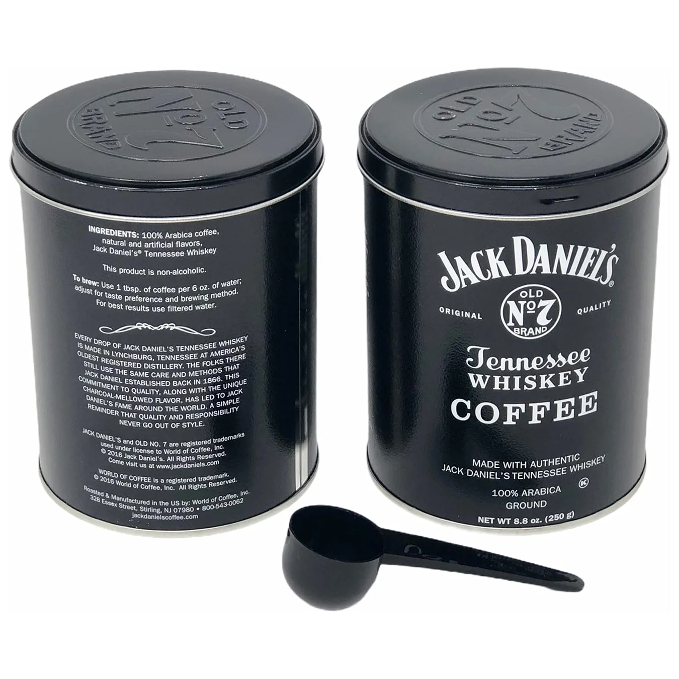 Jack Daniels Coffee (Pack of 2, 8.8oz each) bundled with a complimentary measuring spoon (1 Tbsp / 15ml) - 100% Arabica - Medium Roast - Ground Gourmet Coffee - Kosher