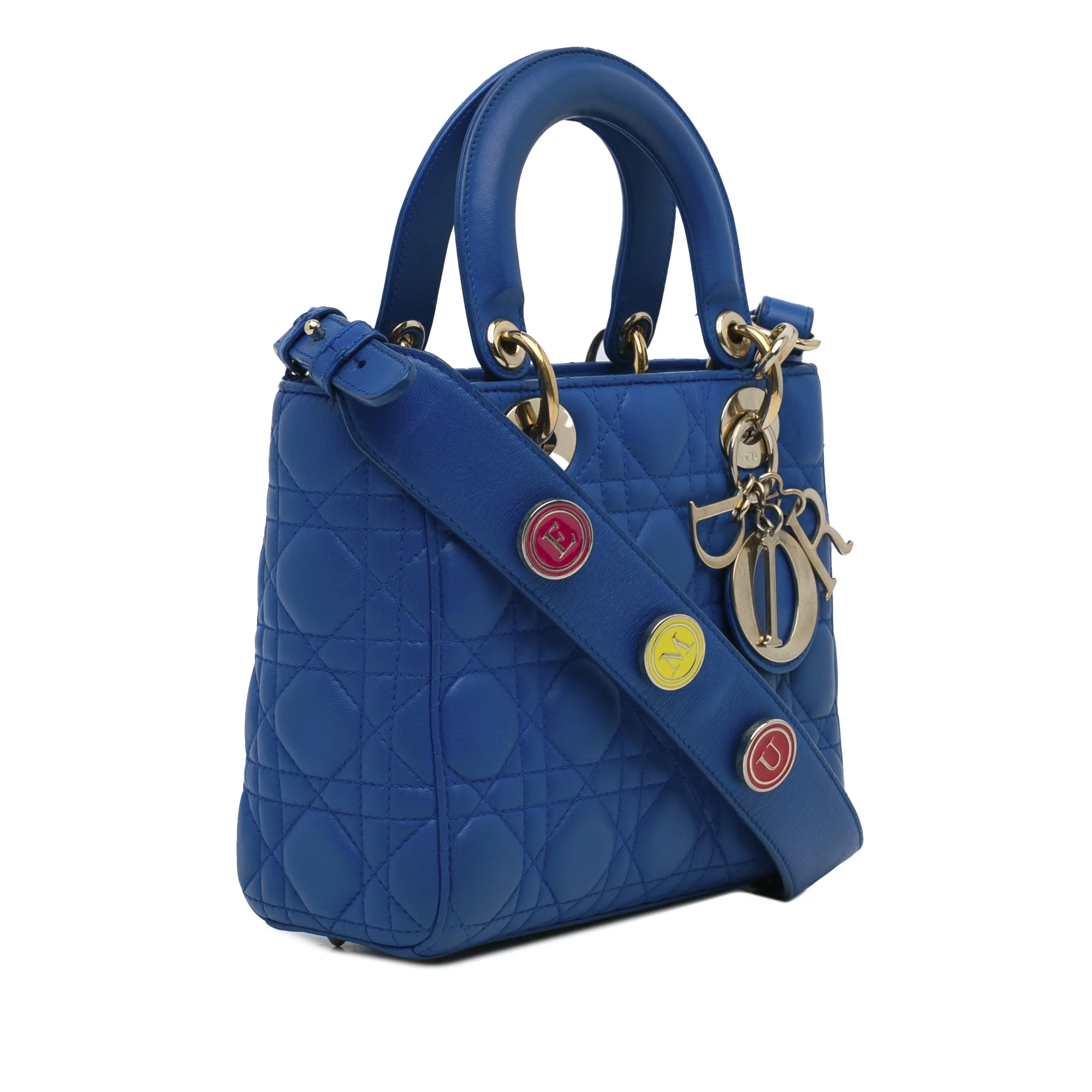 Pre-Owned Authenticated Small Cannage Lady Dior My ABCDior Lambskin Leather Blue Satchel Unisex (Good)