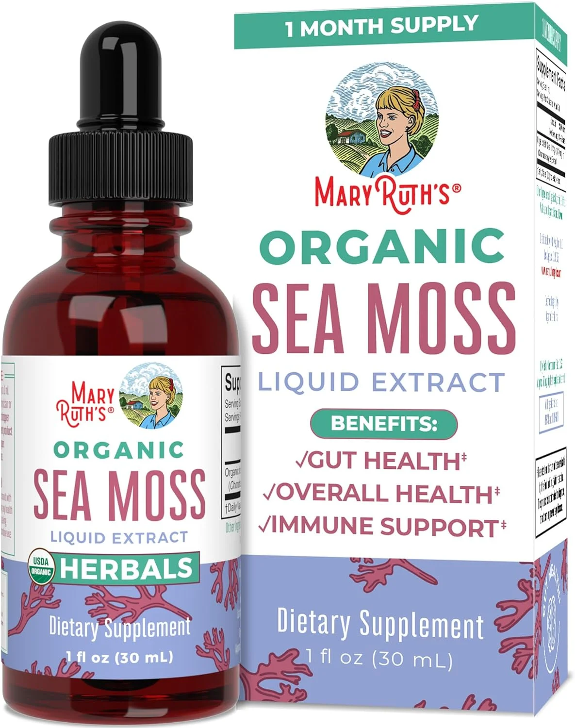 MaryRuth's | USDA Organic Sea Moss Liquid Drops | Herbal Supplement | Gut Health and Immune Support | Vegan, Non-GMO | 1 fl oz / 30 mL