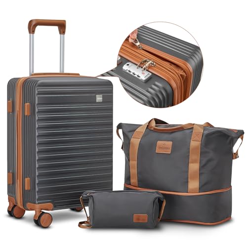 imiomo 20 Inch Expandable Carry on Luggage Sets with Spinner Wheels, Hard Shell Lightweight Rolling Travel Carry-on Suitcase with TSA Lock, Black