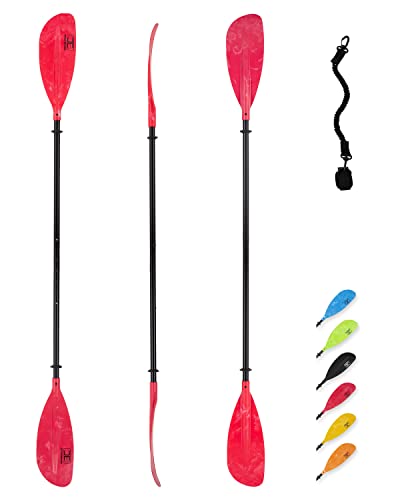 OCEANBROAD Adjustable Kayak Paddle 86in/220cm to 94in/240cm Kayaking Boating Canoeing Oar with Paddle Leash 1 Paddle