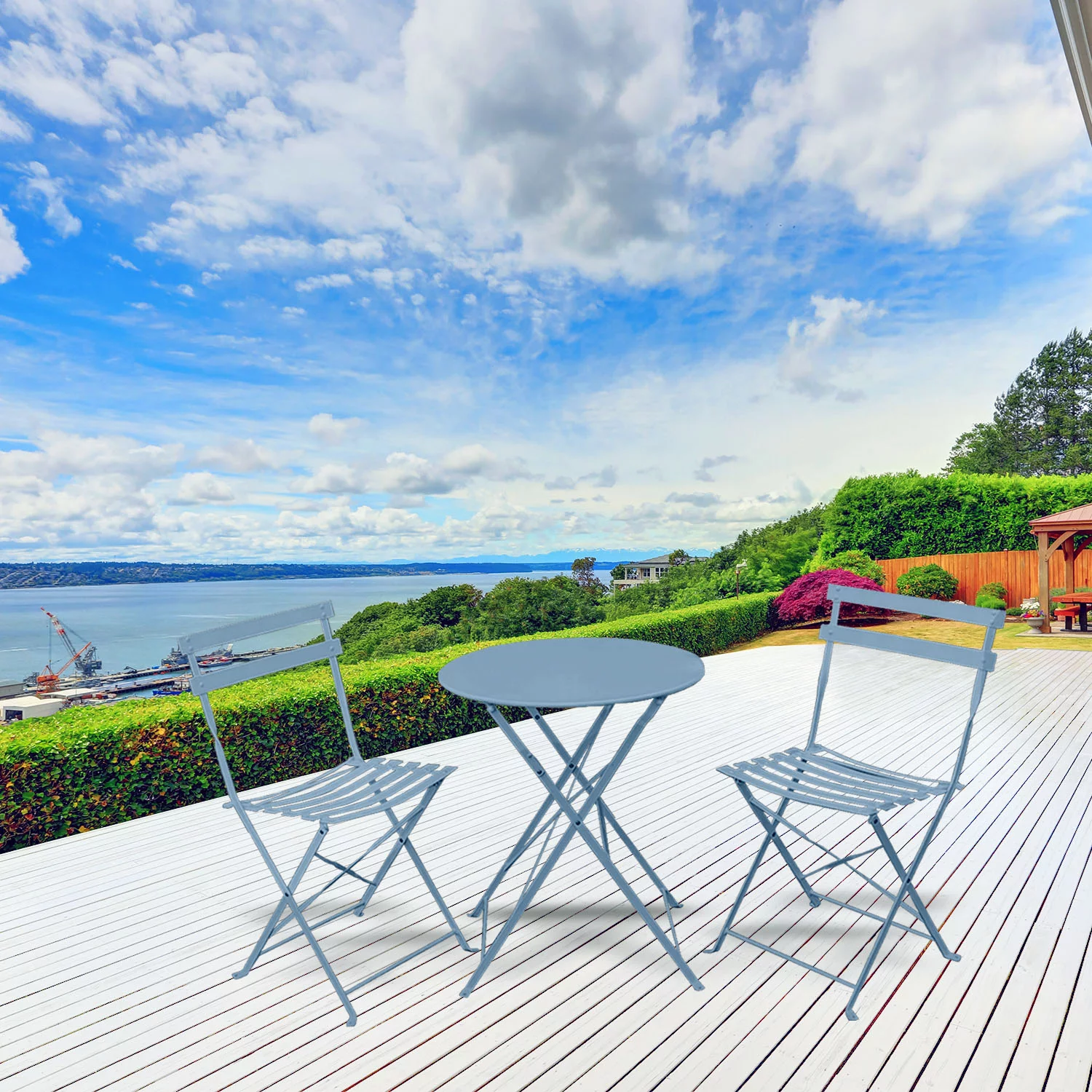 Gianna 3 Piece Light Weight Bistro Furniture Set – 2 Comfortable Chairs With an Outdoor Table - Blue