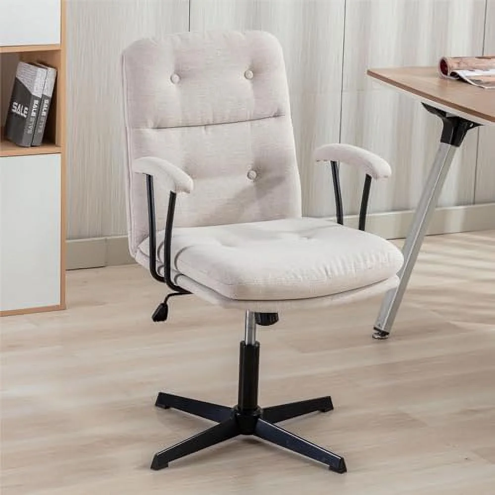 JOMA Office Desk Chair  Vanity Chair with Removable Padded Armrests for   JOMA Swivel Chair with No Wheels  Linen Comfy Chair with Premium Thick Cushion