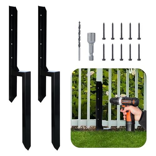 Fence Post Repair, 40 Inch Heavy Duty Steel Fence Post Repair Stakes for Wooden Fence Post, 2 Pack Fence Repair Stakes, H-Shape Fence Repair Stakes