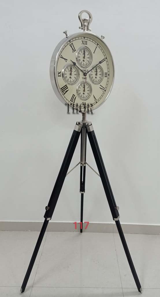 THOR INSTRUMENTS Designer Vintage Style Industrial Tripod Floor Clock for Kitchen Living Room Outdoor Modern Bedroom Office Decor Vintage Wooden Tripod Clock