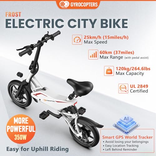Frost Electric Bike for Adults | UL2849 Safe Folding Ebike 350W Brushless Motor | 14-inch Tires Compact Bike | Speed up to 25kmph/15.5mph 36V Battery for Long Range PAS up to 60km/37miles