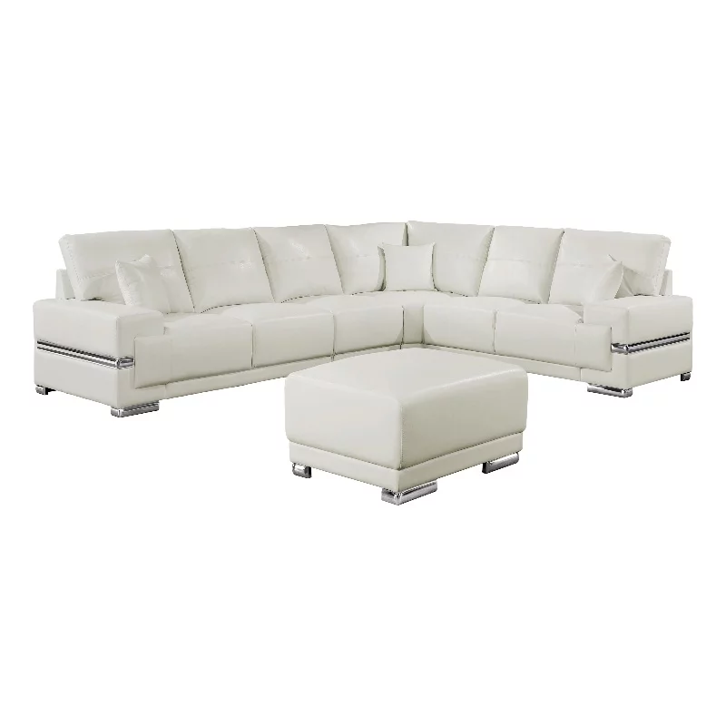 Furniture of America Thea Faux Leather Large Sectional with Ottoman in White