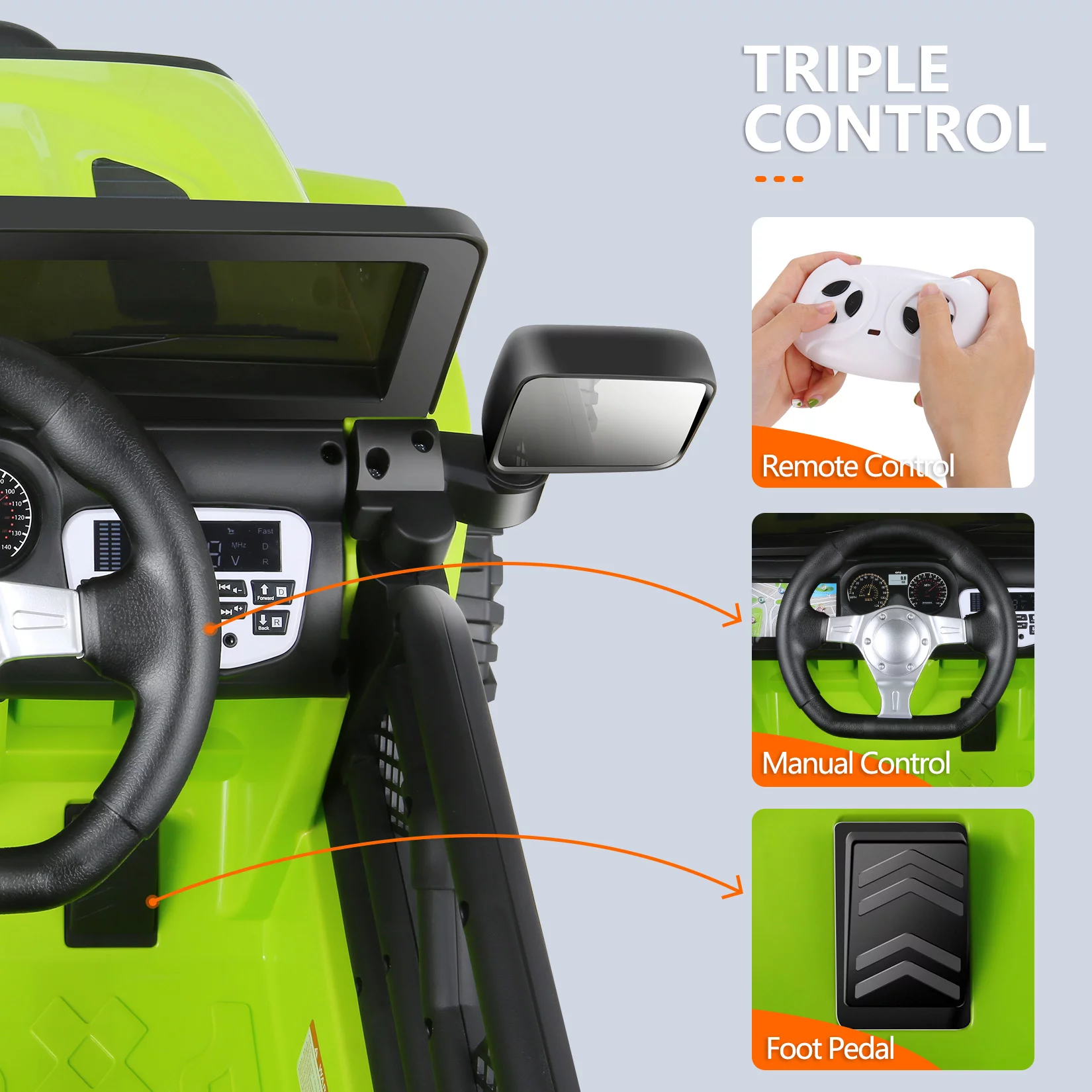 Vibespark 12V Ride On Truck, Kids Electric Vehicles w/ Remote Control, 4.5Ah Powered Electric Ride On Car with Bluetooth Music, Spring Suspension, LED Lights, Kids Ride on Toys - Green