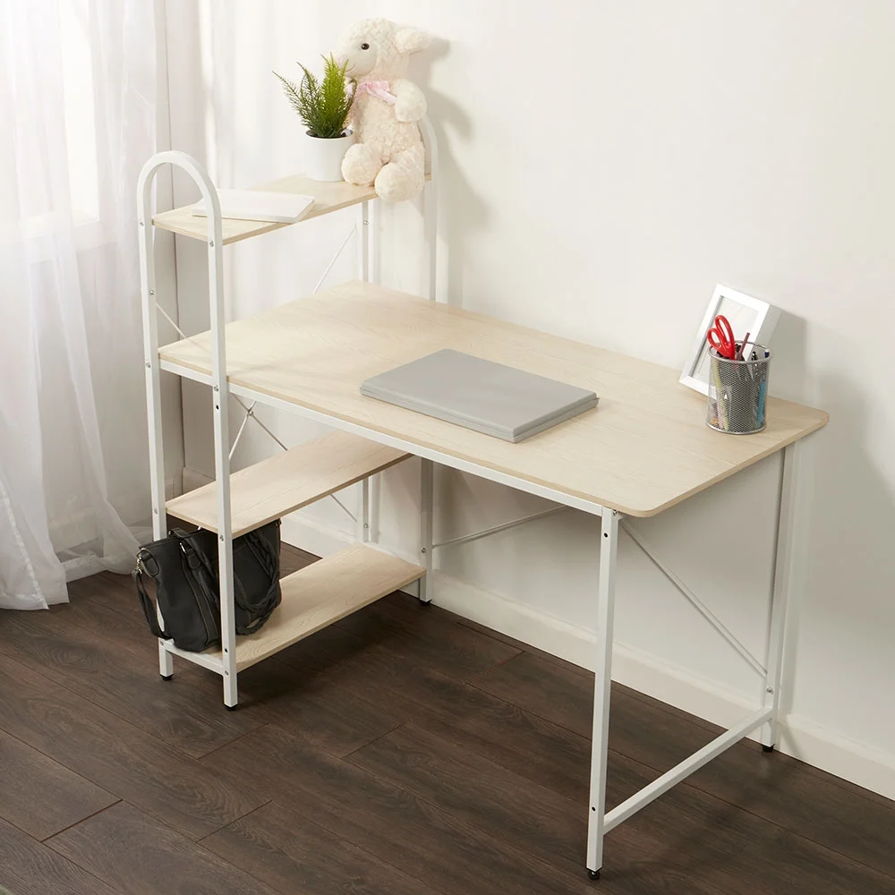 Home Basics Computer Desk With Shelves, Oak/White