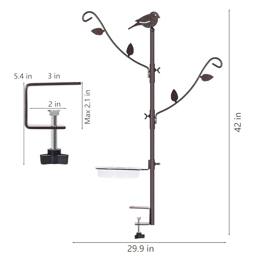 6-Hook Bird Feeding Station Kit, Wild Bird Feeder Stand Pole, Multi-Feeder Kit Stand with 4 Feeders, Bird Bath and Mesh Tray, 94 Inch