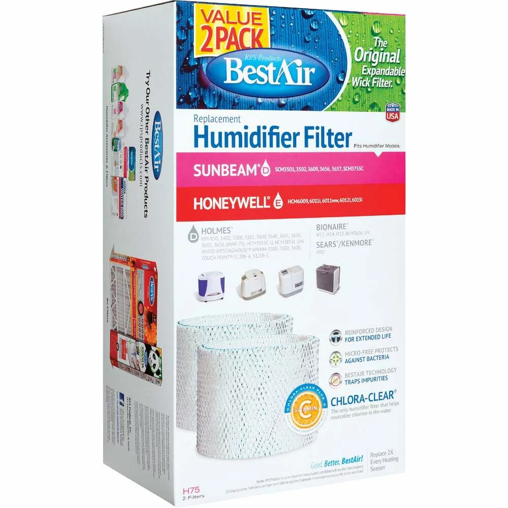 Best Air Replacement Floor Humidifier Wick Filter (2-Pack) H75-2PK-PDQ-2 Pack of 2 H75-2PK-PDQ-2 544437 Bundle 2