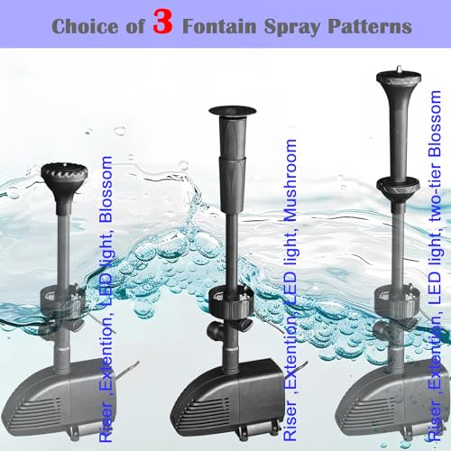 Pond Filter with Pump Fountain Kits, Submersible Pump Pond Fountain Koi Pond Filters for Outdoor Pond,3 Water Patterns Decoration Garden Pond Landscape With Color Light,660GPH 110V Corded Electric
