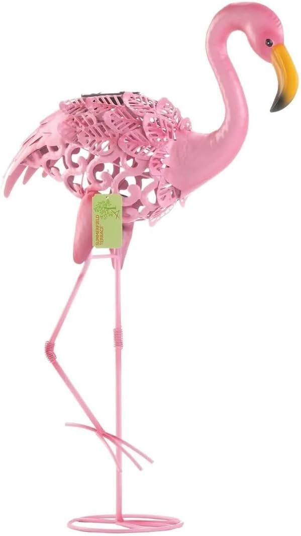 Solar Lighted Flamingo Yard Art - Leaning