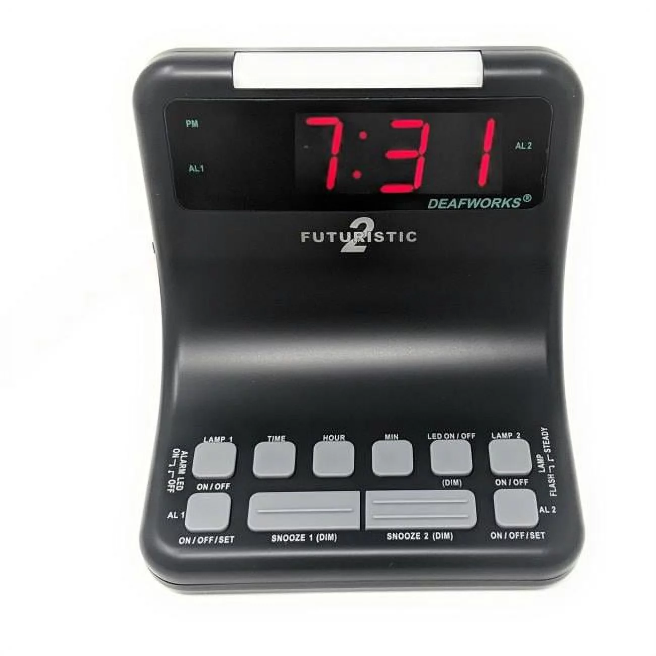 Harris  Deafworks Futuristic 2 Dual Alarm Clock with Flashing or Steady Light mode & Dual USB Charging Ports, Black