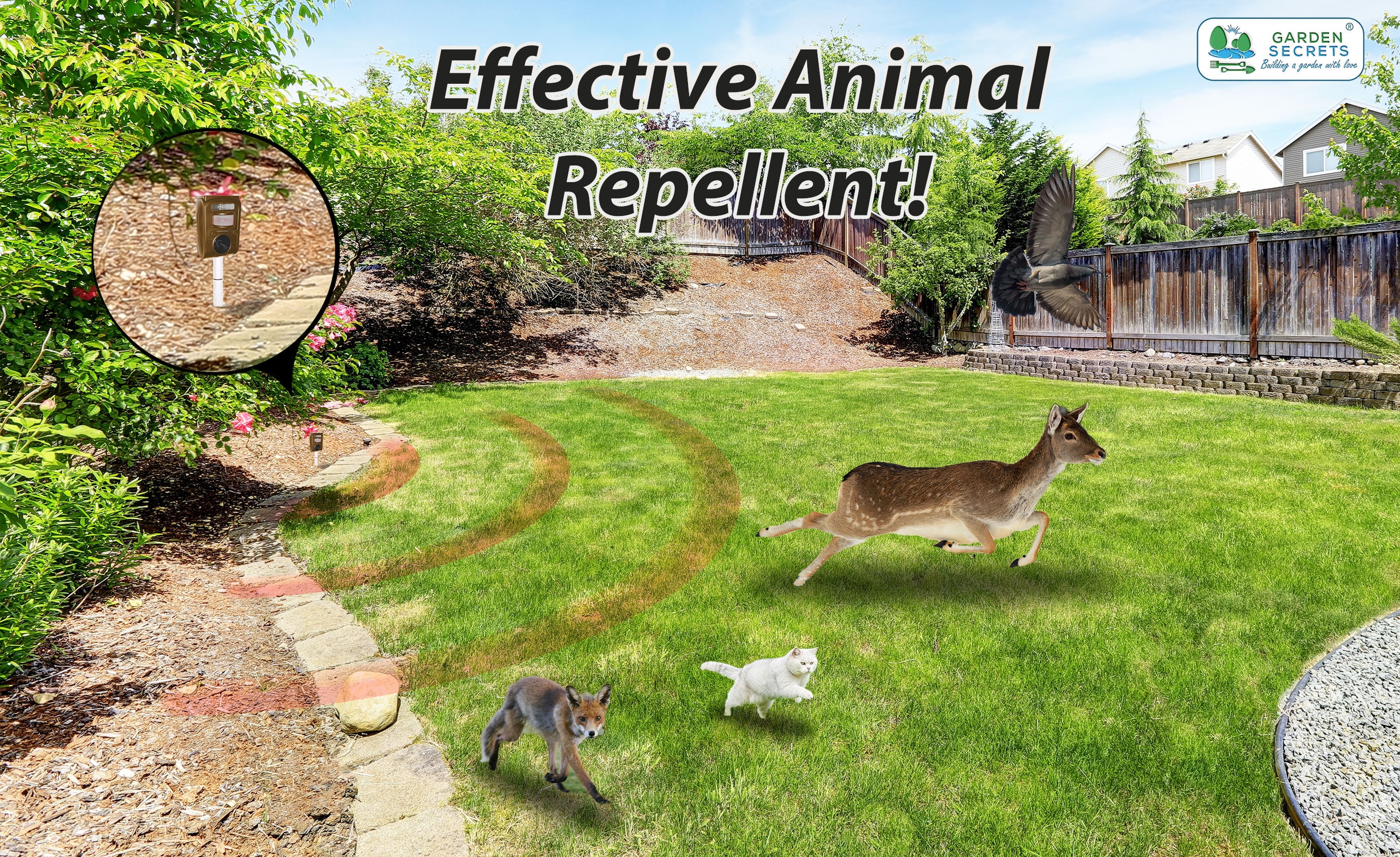 GARDEN SECRETS® (Newest Version) Compact Solar Ultrasonic Animal Repellent, Skunk Raccoon Deer Etc. (1)