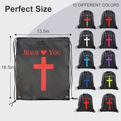 VZZNN 30 Pcs Jesus Loves You Drawstring Backpack Bulk Christian Gift Bags Church Supplies String Backpack Cinch Bag Jesus Stuff(Black)