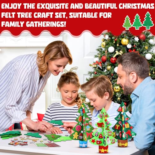 408 Pcs Christmas Tree DIY Craft Kits 3D Christmas Tree Felt Sets Xmas Felt Decorations with Elk Gingerbread Man Penguin Snowman Candy Wreath Stickers for Party Favors Activities