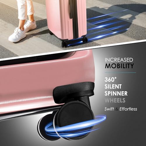 22 Inch Carry On Luggage 22x14x9 Airline Approved, Carry On Suitcase with Wheels, Hard-shell Carry-on Luggage, Durable Luggage Carry-On, Black Small Suitcase with Cosmetic Case