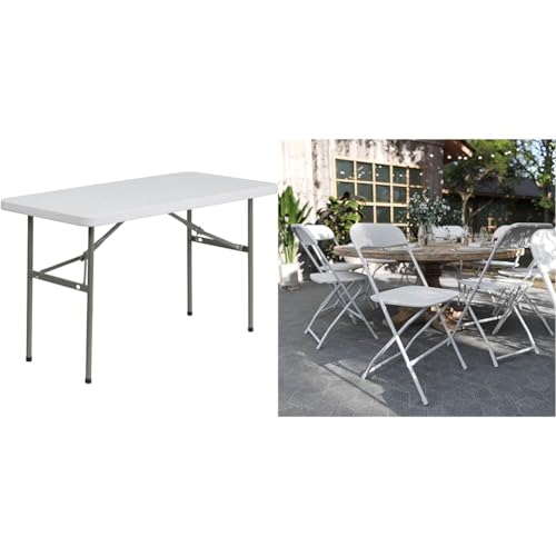 Flash Furniture Elon 5' Rectangular All-Occasion Plastic Folding Event Table, Foldable Portable Banquet Table for Indoor/Outdoor Events, White